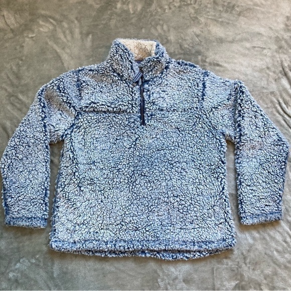 Cuddly Sherpa Bluish Color Fuzzy Warm Quarter Zip Pullover Sweater Size 14/16 - Picture 1 of 7